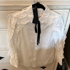 BCBGMaxAzria White Blouse with Black Tie